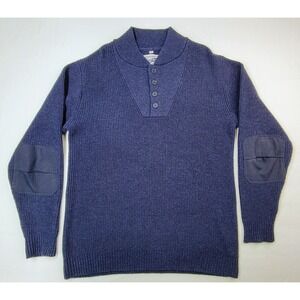 Schott Bros Wool Sweater Mens Large Blue Henley Heavy Elbow Pads LIMITED USE